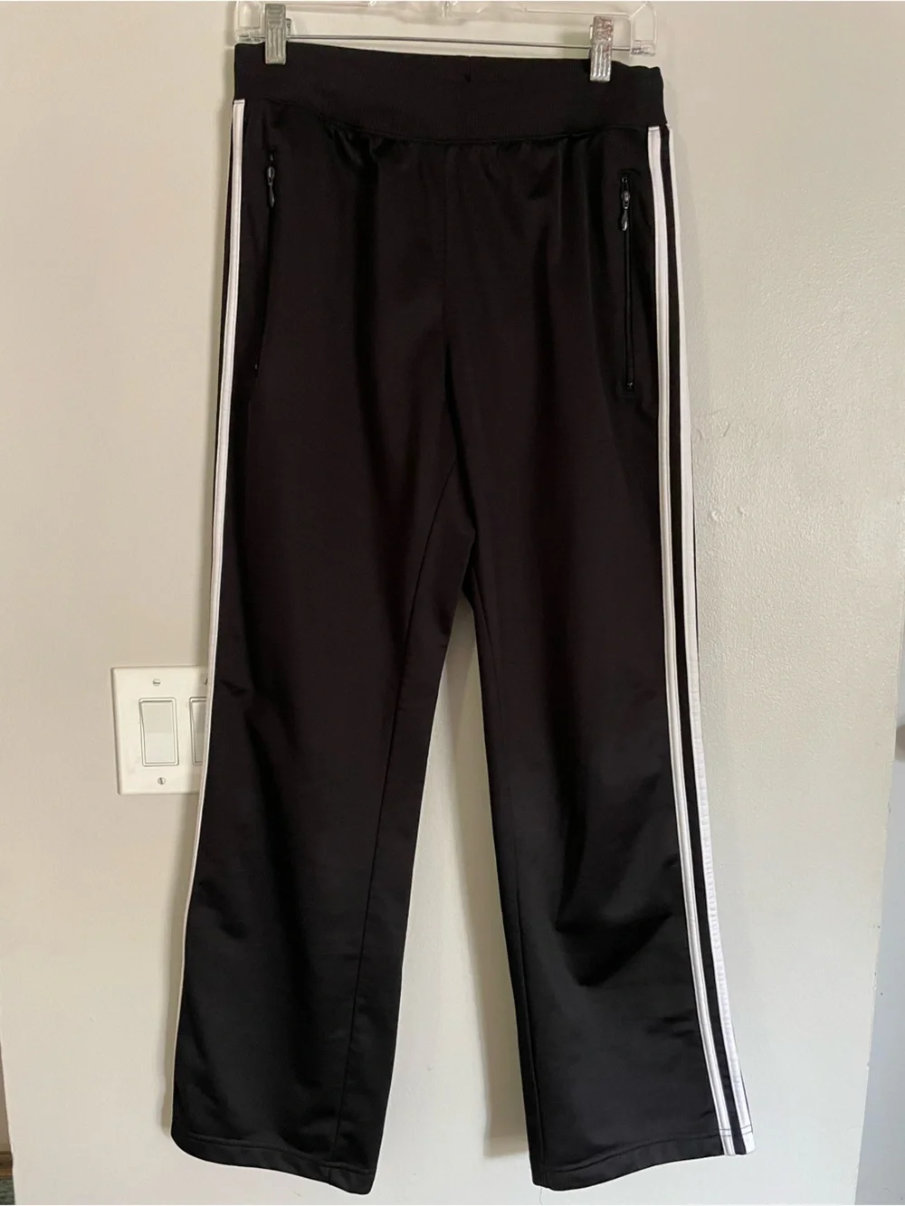 Vintage Adidas 3 Stripe Track Pants Y2K 2000 Shiny Zip Pockets Men's Sz M